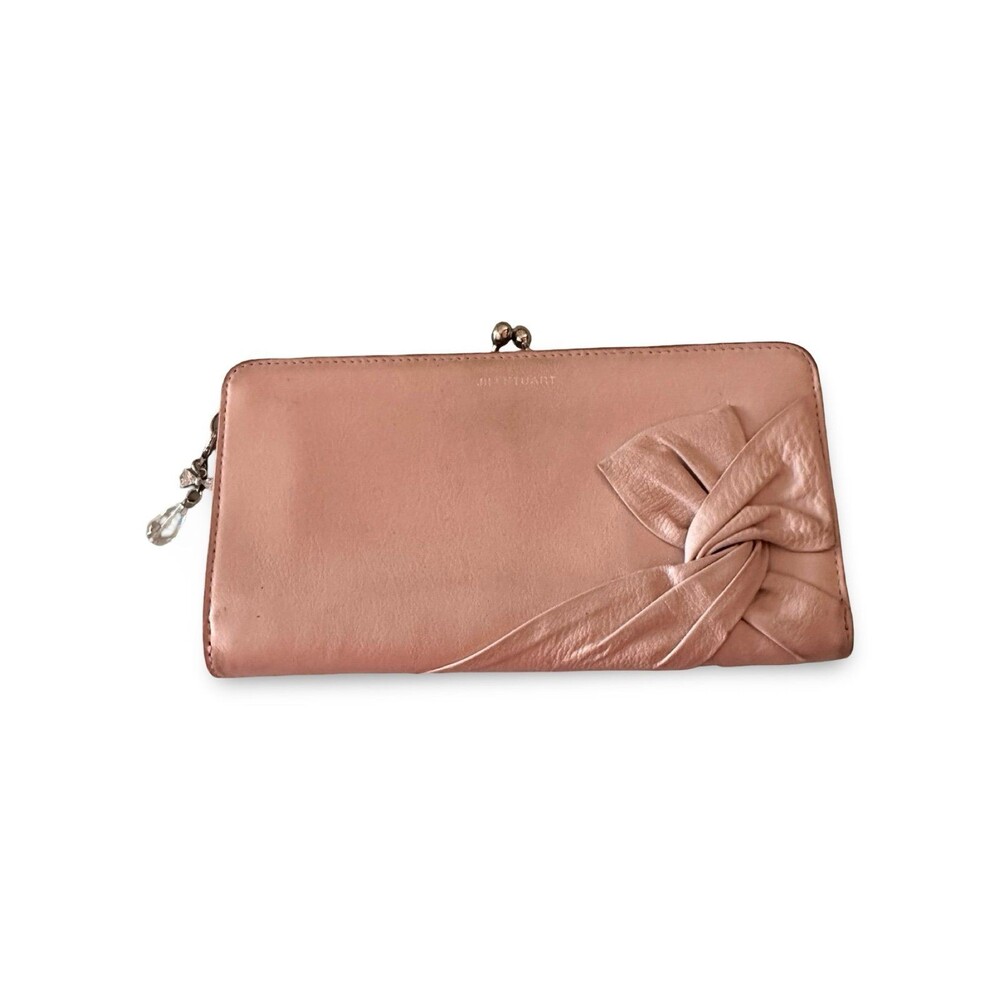 JILLSTUART 🧡Spiral Pink Leather Long Wallet – Kiss-Lock Clasp Bow Accent
